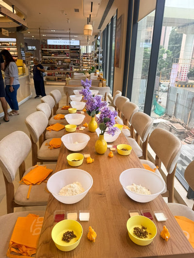 The table set and ready for the modak workshop