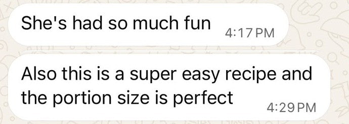 WhatsApp message from a parent who tried the cookie kit