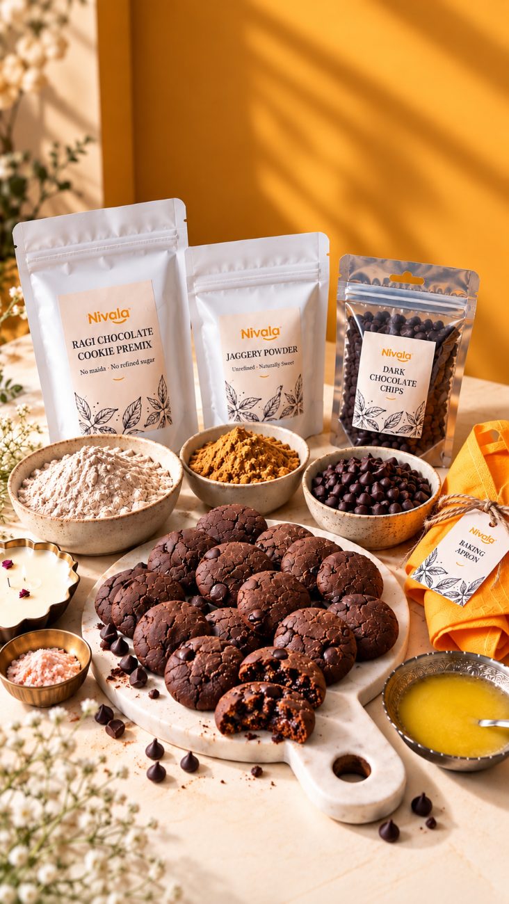 Nivala ragi chocolate cookies with the premix pouches
